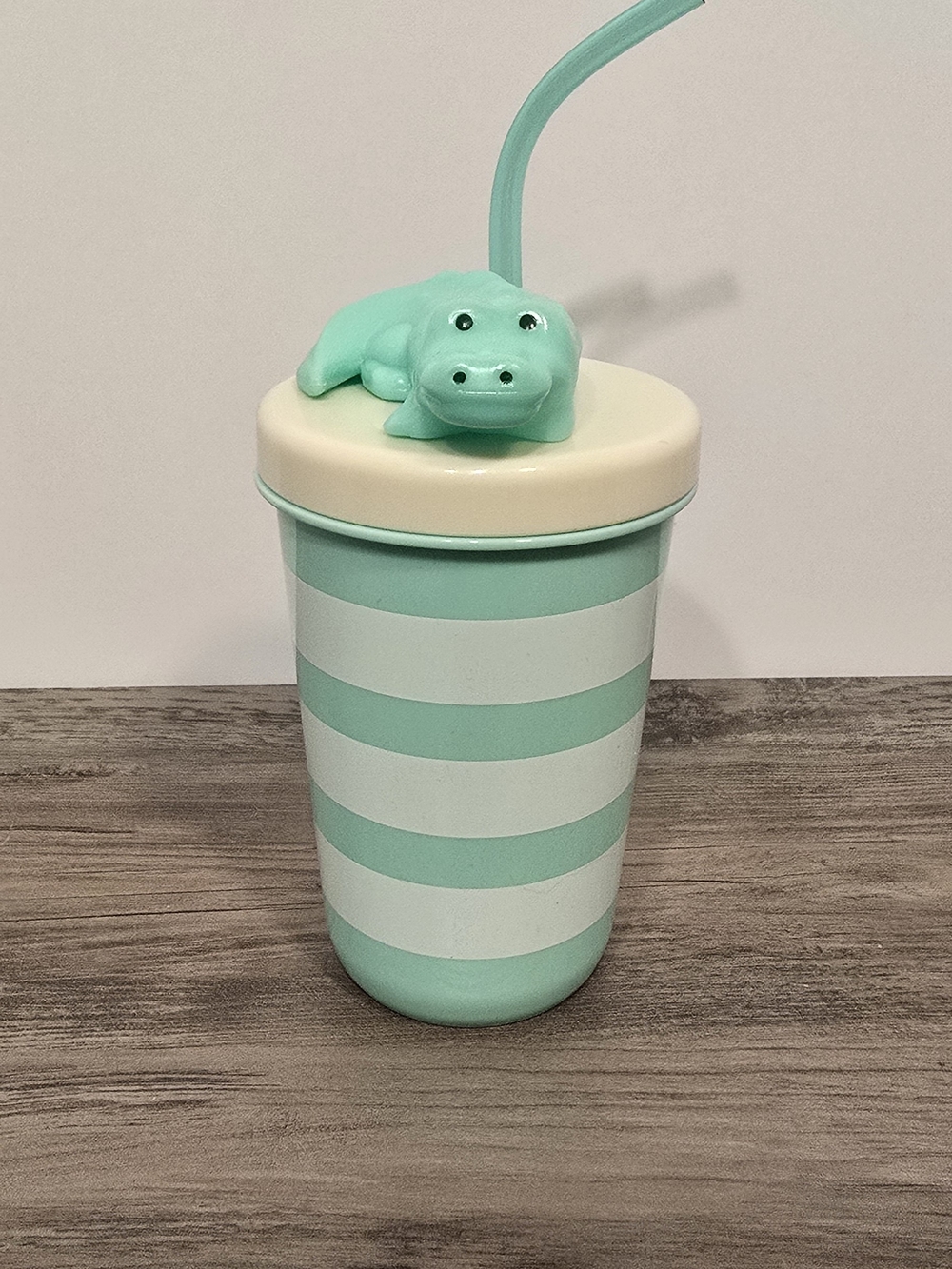Striped Mint Tumbler with Hippo Lid and Straw